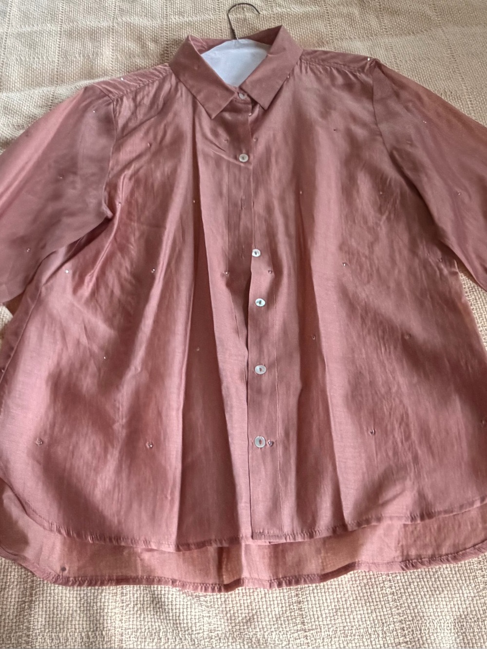 Ladies Dusty Rose Rhinestone Button-Front Shirt
